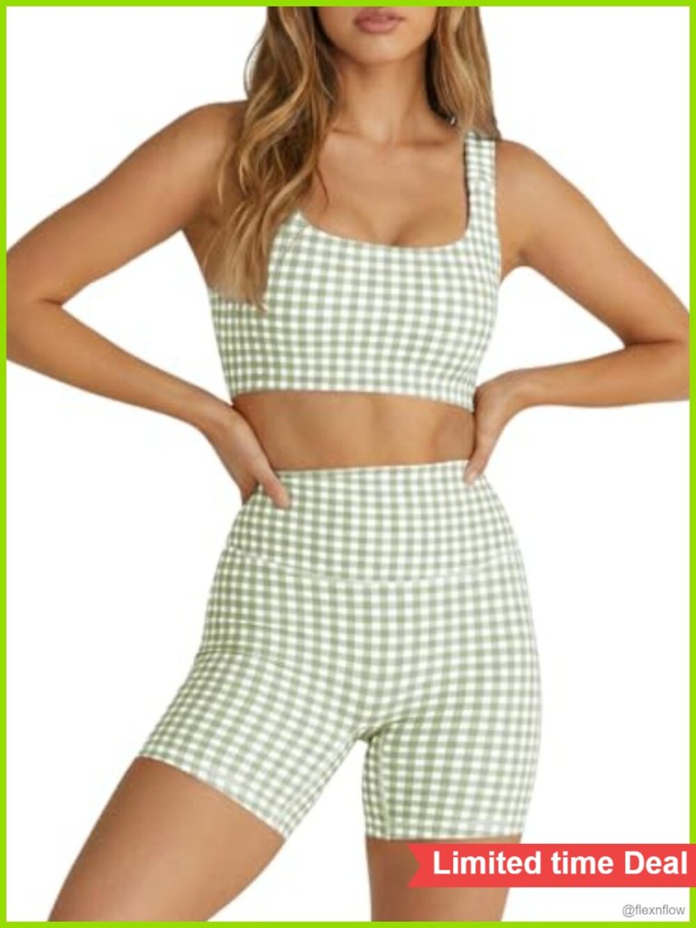 Activewear 2 Piece Tank Top & Shorts Set with Padded Sports Bra, Open Back,
